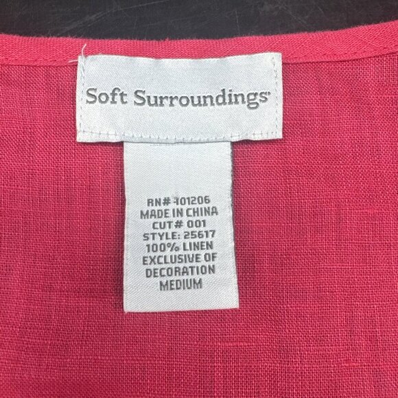 Soft Surroundings Pink Linen Roll Tab Sleeve Button Down Pleated Blouse Sz M - Picture 8 of 11
